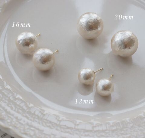 1粒コットンパールピアス(3サイズ)