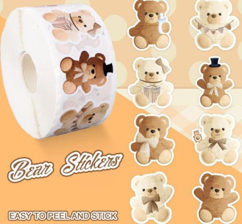 ロールステッカー500枚セット(テディベア)　