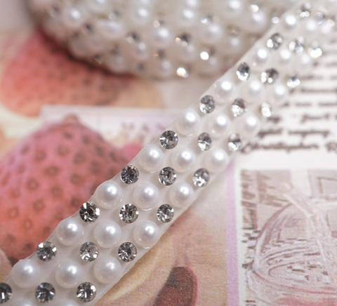 アイロン接着×テープ両用3列パーツ×ラインストーンテープ/幅0.9cm　45cm