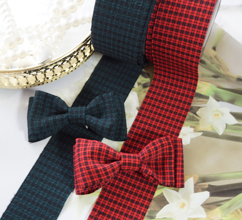 ミニチェック柄ファブリックリボン　4cm/90cm