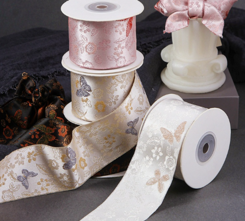 ジャガード蝶和柄リボン　5cm/90cm