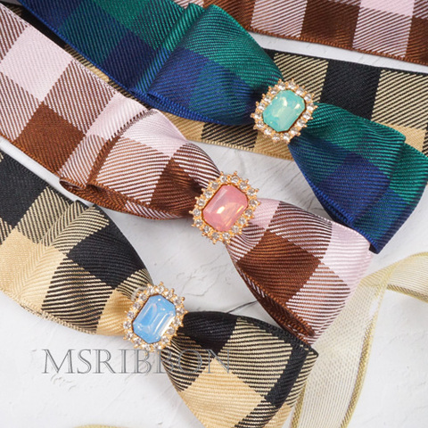 2トーンカラーチェック柄リボン　4cm/90cm