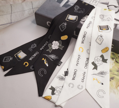 Cocoラグジュアリーイラスト柄ミニスカーフ　幅5.5cｍ