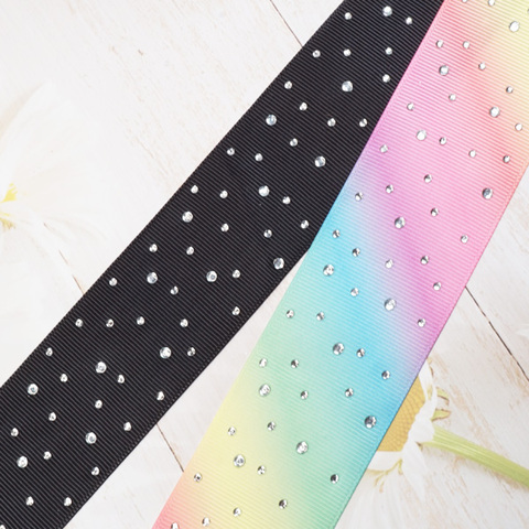 マルチサイズストーン付きグログランリボン　　3.8cm/90cm