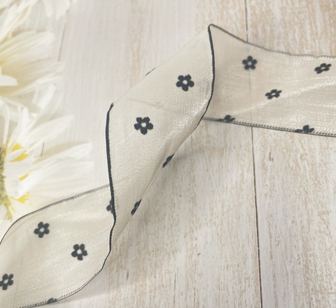 フロッキーミニフラワーオーガンジーリボン　4cm/90cm