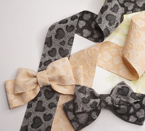 ジャガードハートレオパード柄リバーシブルリボン　4cm/90cm