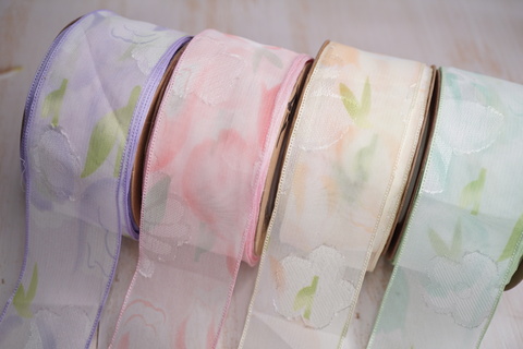 ジャガードフラワー柄×フラワーファブリックリボン　　4cm/90cm