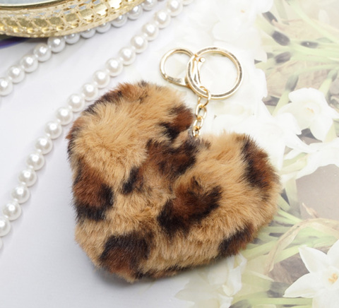 レオパード柄ハート型エコファーバッグチャーム(10cm)