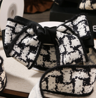 Cocoチェックモノトーンツイード風ファブリックリボン　40mm/90cm