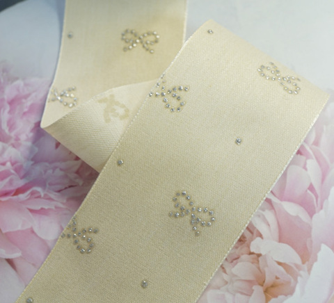 シルバーラメリボン柄ホワイトデニムリボン 5cm/90cm