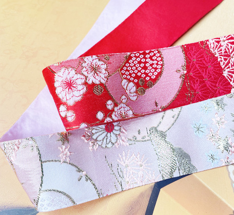 リバーシブルジャガード着物和柄リボン　3.8cm/90cm
