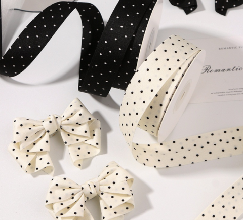 両面ドット柄リボン　2.5cm/90cm
