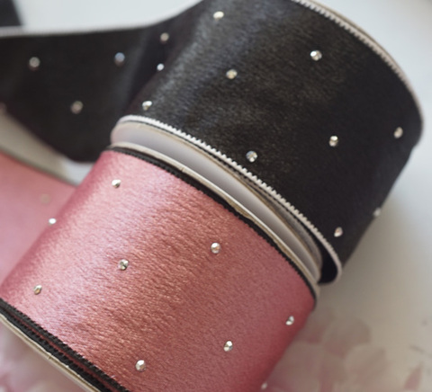 ストーン付きサテンリボン　4cm/90cm