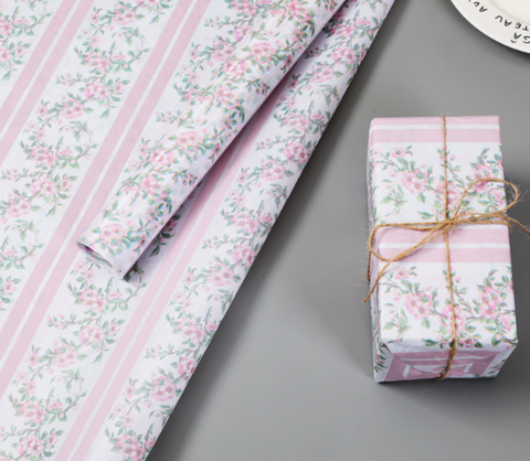 ラッピングペーパー薄紙(ストライプフラワー)　50×35cm/10枚