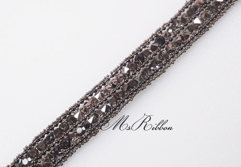 アイロン接着ボールチェーン×グレーストーンクリスタルテープ/40cm　幅1cm