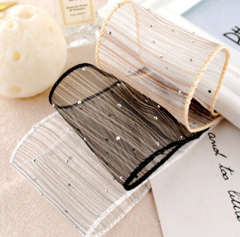 テグス入りストーン付きボーダーオーガンジーリボン　6cｍ/90cm