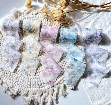 フラワー柄ジャガードシフォンリボン　5cm/90cm