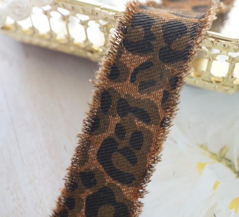 レオパード柄！サイドフリンジリアルデニムリボン　幅3cm/90cm