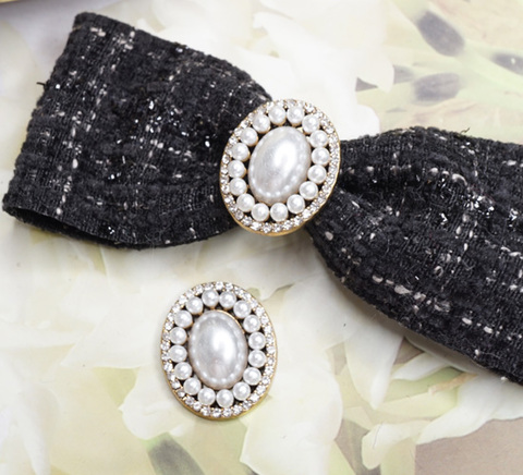 アンティーク風オーバルWパール×ストーンセンターパーツ