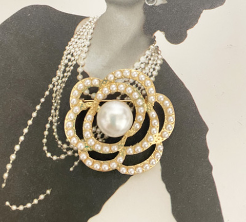 パールゴールドカメリアセンターパールブローチ