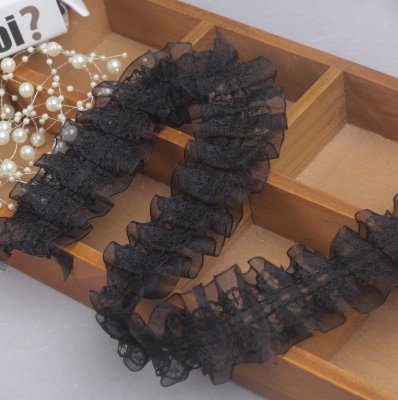 ブラックレース×オーガンジーフリルリボン　4cm/90cｍ