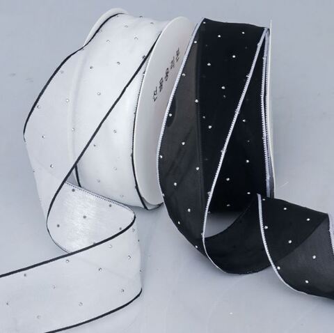 ストーン付きオーガンジーリボン(5color)　4cm/90cm