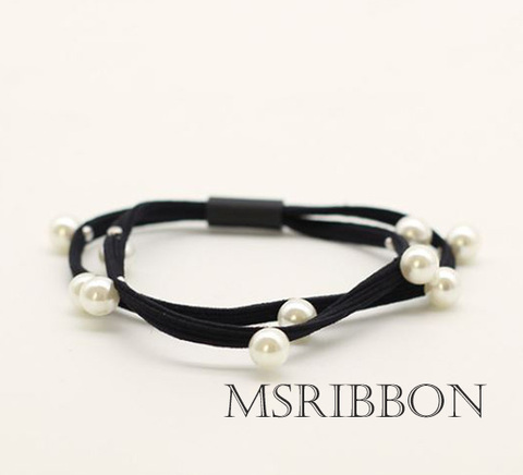 ミニパール付きブラック2連ヘアゴム　