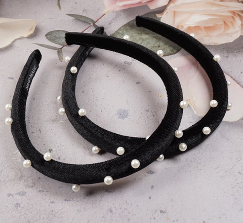 ベロアパール付きカチューシャ　1.5cm幅