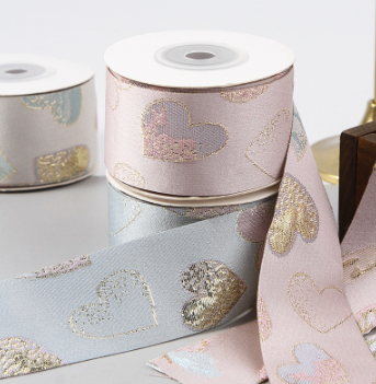 ジャガード着物ハート和柄リボン　3.8cm/90cm