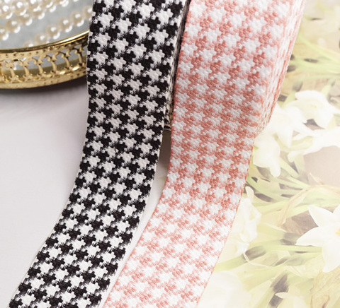 大人可愛い千鳥格子ツイード風リボン　40ｍｍ/90cm