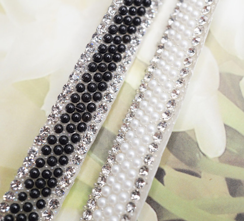 アイロン接着×テープ両用サイドラインストーン×ミニパールテープ/幅1cm　40cm