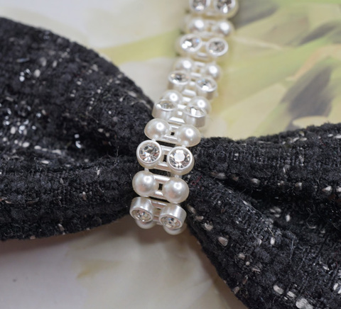 リボンセンター用パール×ビジュー交互ライン　９ｍｍ/40cm