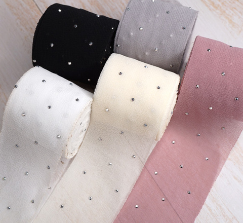 ストーン付きシフォンリボン(5色)　4cm/90cm
