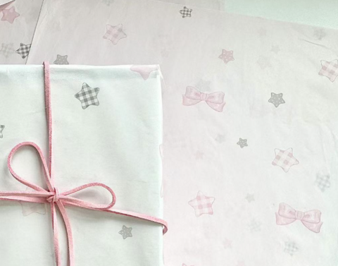 ラッピングペーパー薄紙(星×リボン柄)　50×35cm/10枚