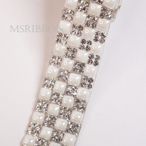 アイロン接着スクエアパール×ストーン格子柄テープ/幅1.6cm　40cm