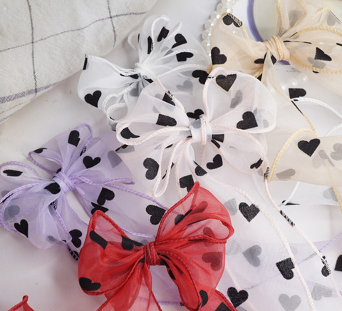 テグス入りフロッキーハートオーガンジーリボン　6cm/90cm