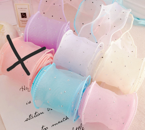 テグス入りストーン付きカラーオーガンジーリボン　6cｍ/90cm