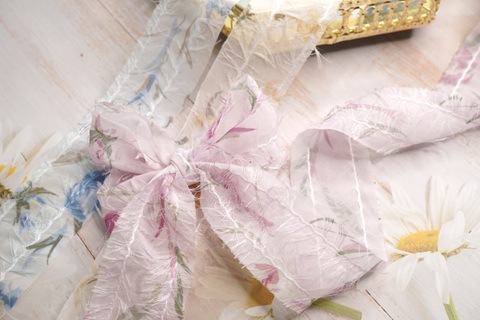 フェザーステッチシフォンリボン　4cm/90cm