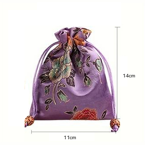 藤色サテン刺繍巾着＜Sサイズ＞