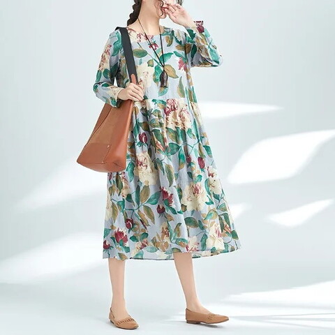 激安 爽やか花柄プリント ロングワンピース