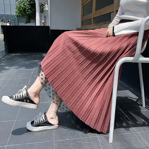 5L リバーシブルドット ロングプリーツスカート