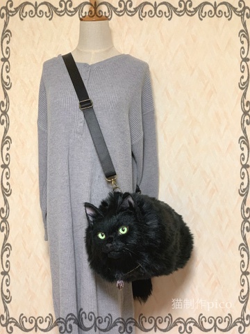 猫ボストンバッグ　長毛黒猫ちゃん（男の子）