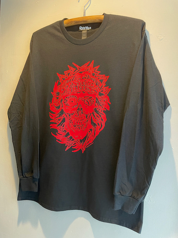 PW BANDANA SKULL - L/S T-shirts (BLACK/red print)