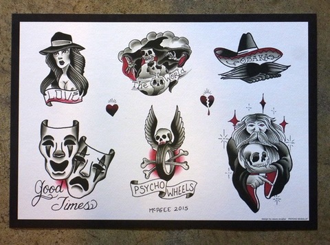 PW - TATTOO FLASH POSTER drawing by Jason Mcafee