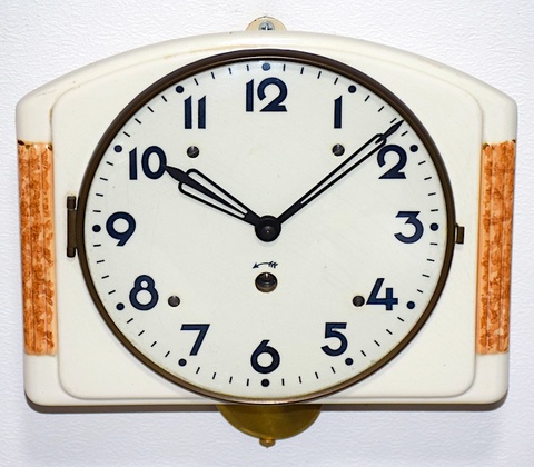 メーカー不明　陶器製掛時計　1940〜50年代【W290】