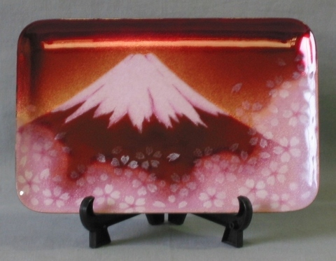 飾皿 赤富士桜(12×18㎝）