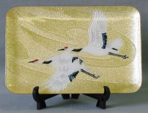 飾皿 新双鶴　(12×18㎝）