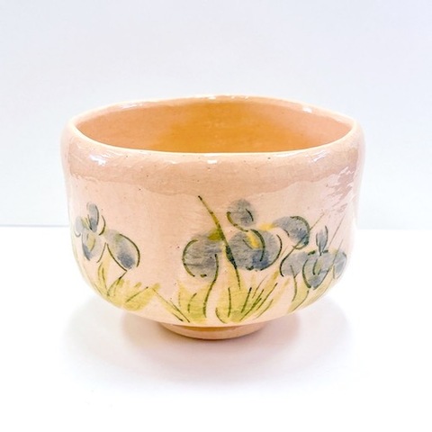抹茶碗　楽茶碗　菖蒲絵【楽入窯・吉村楽入作】