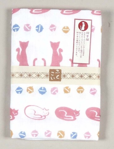 【てぬぐい】二重ガーゼ　ふくこい手拭い〜招き猫〜＜日本製＞