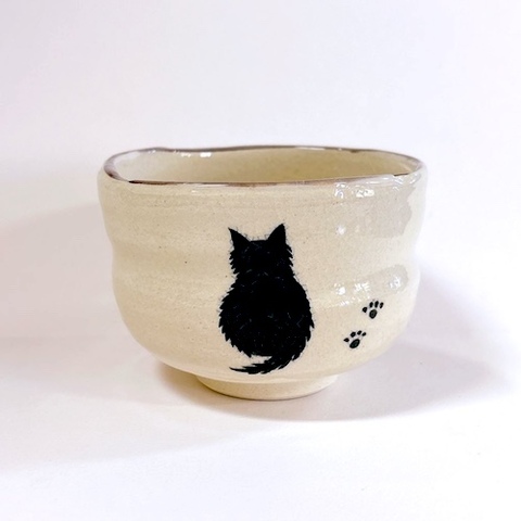 青峰堂オリジナル「猫の抹茶碗」〜長毛種・志野〜【国産・愛知県瀬戸市赤津焼】【ネコ・ねこ】